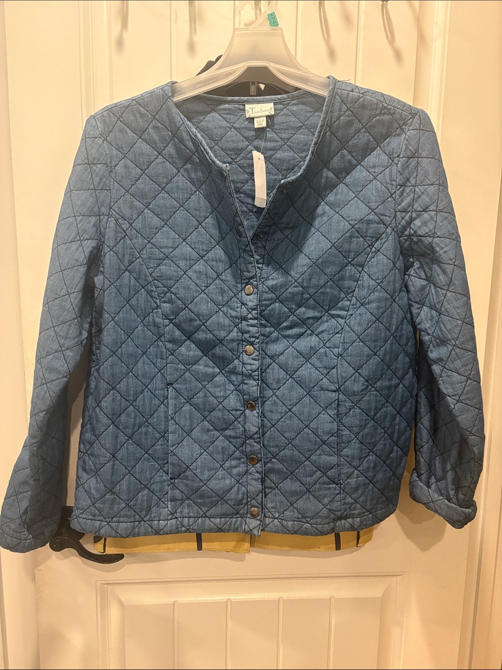 Tanzara Boutique Quilted Denim-Blue Snap-Front Jacket size large NWT